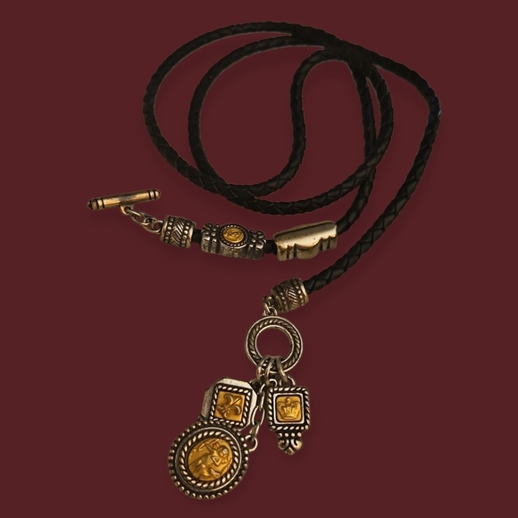 BRIGHTON 1990s Greek Mythology Cherub Fleur-de-lis Crown Charm Necklace Belt